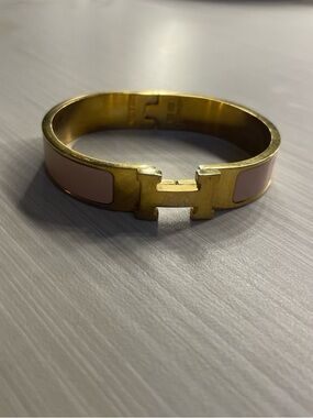 AUTHENTIC Hermes Gold-Tone Hinged Bangle Bracelet